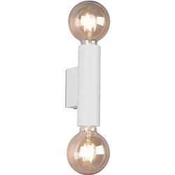 Foto van Led wandlamp - wandverlichting - trion vundon - e27 fitting - 2-lichts - rond - mat wit - aluminium