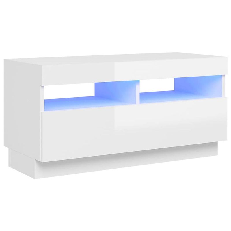 Foto van The living store tv-meubel - tv-meubel - 80 x 35 x 40 cm - hoogglans wit - met rgb led-verlichting