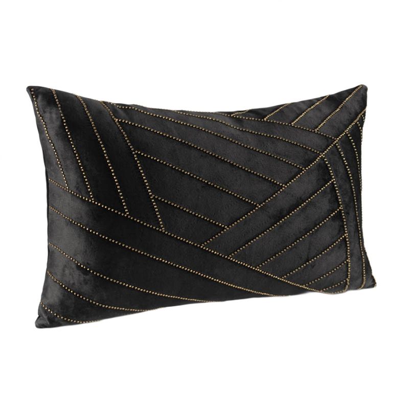 Foto van Casa di elturo sierkussen velvet geometrie pearl - zwart - goud - 30 x 50 cm (incl. vulling)