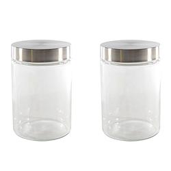 Foto van Set van 2x stuks voorraadpotten/bewaarpotten 1200 ml glas met rvs deksel - voorraadpot