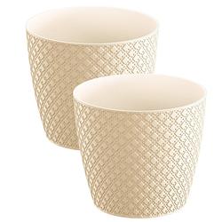 Foto van 2x stuks orient stijl plantenpot/bloempot kunststof dia 26 cm en hoogte 23 cm creme wit - plantenpotten