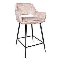 Foto van Ptmd fal low velvet khaki bar stool black metal leg kd