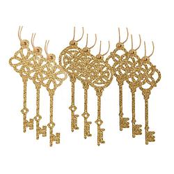 Foto van 9x stuks sleutels kersthangers glitter goud van hout 10,5 cm kerstornamenten - kersthangers