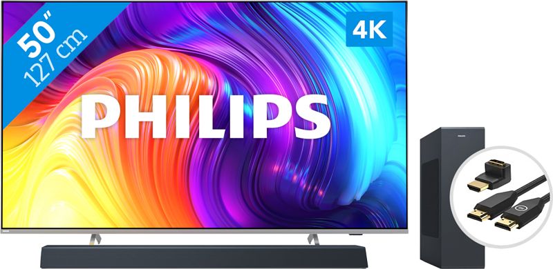 Foto van Philips the one (50pus8507) - ambilight (2022) + soundbar + hdmi kabel