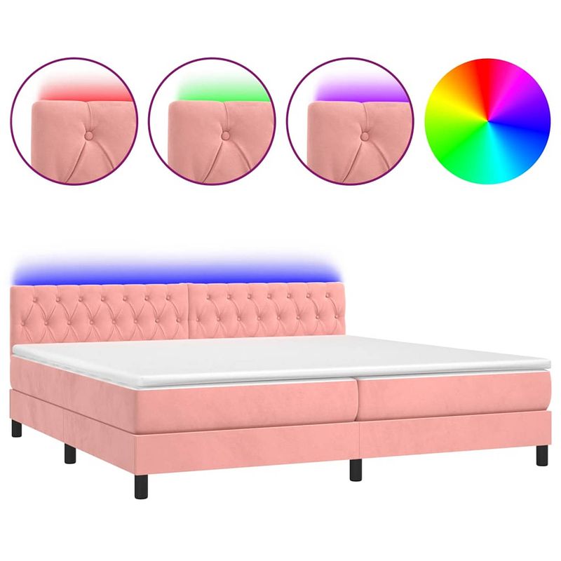 Foto van The living store boxspring bed - roze fluweel - 203 x 200 x 78/88 cm - pocketvering matras - huidvriendelijk topmatras