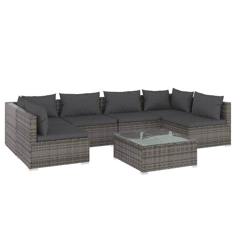 Foto van Vidaxl 7-delige loungeset met kussens poly rattan grijs