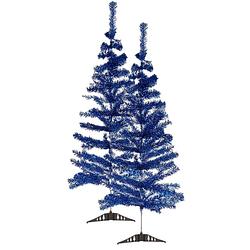 Foto van 2x stuks kleine ijsblauwe kerstbomen van 120 cm - kunstkerstboom