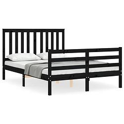 Foto van The living store massief grenenhouten bedframe - zwart - 205.5 x 125.5 x 101 cm - multiplex lattenbodem - functioneel