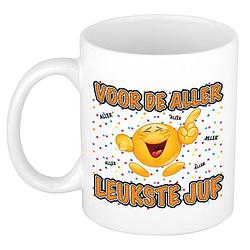 Foto van Bellatio decorations cadeau mok/beker - voor de aller leukste juf - wit - 300 ml - feest mokken