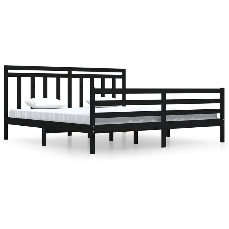 Foto van The living store bed the living store grenenhouten bedframe - 205.5 x 205.5 x 69.5 cm - zwart