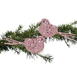Foto van 2x stuks decoratie vogels op clip glitter roze 12 cm - kersthangers