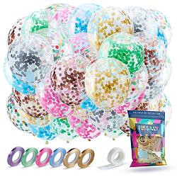 Foto van Fissaly® 40 stuks gekleurde papieren confetti helium ballonnen met lint - decoratie versiering - latex