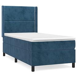 Foto van The living store boxspringbed - donkerblauw fluweel - 203 x 103 x 118/128 cm - pocketvering matras - middelharde