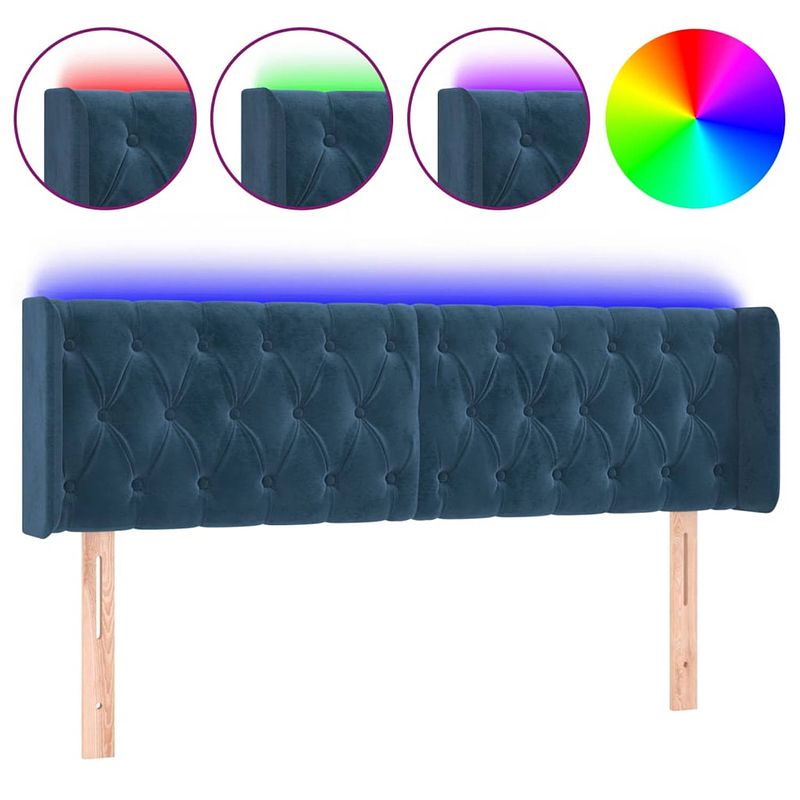 Foto van The living store hoofdbord donkerblauw - led-verlichting - verstelbare hoogte - zacht fluweel - 163x16x78/88 cm