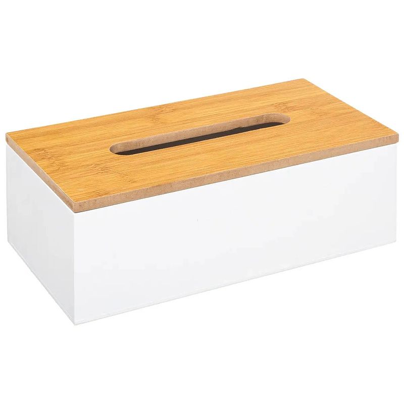 Foto van 5five tissuedoos/zakdoekjes box - wit - mdf hout - bamboe deksel - 25 x 13 x 9 cm - tissuehouders