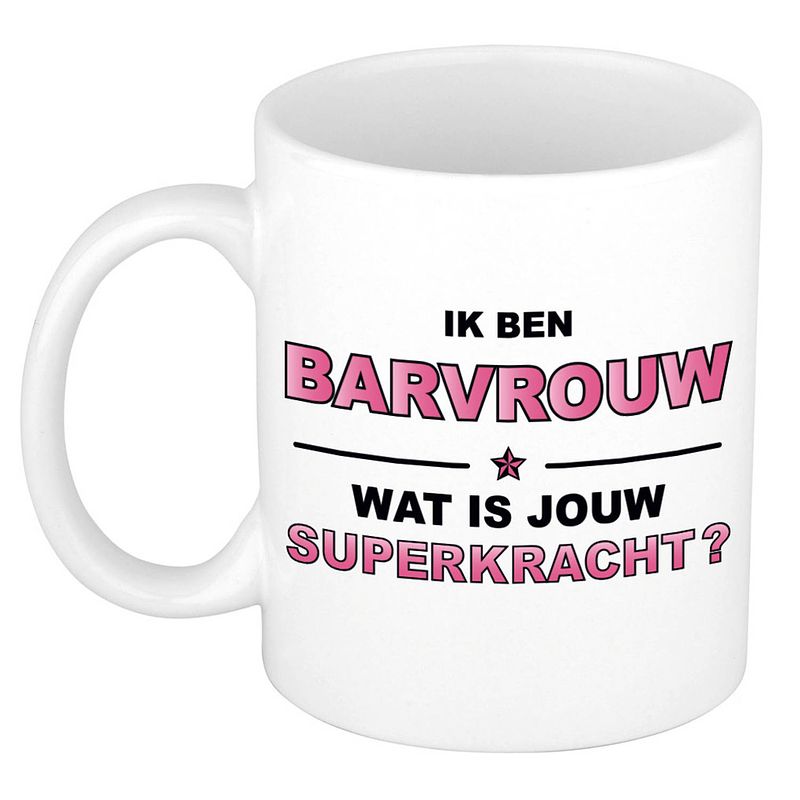 Foto van Ik ben barvrouw wat is jouw superkracht kado mok / beker / verjaardag - feest mokken