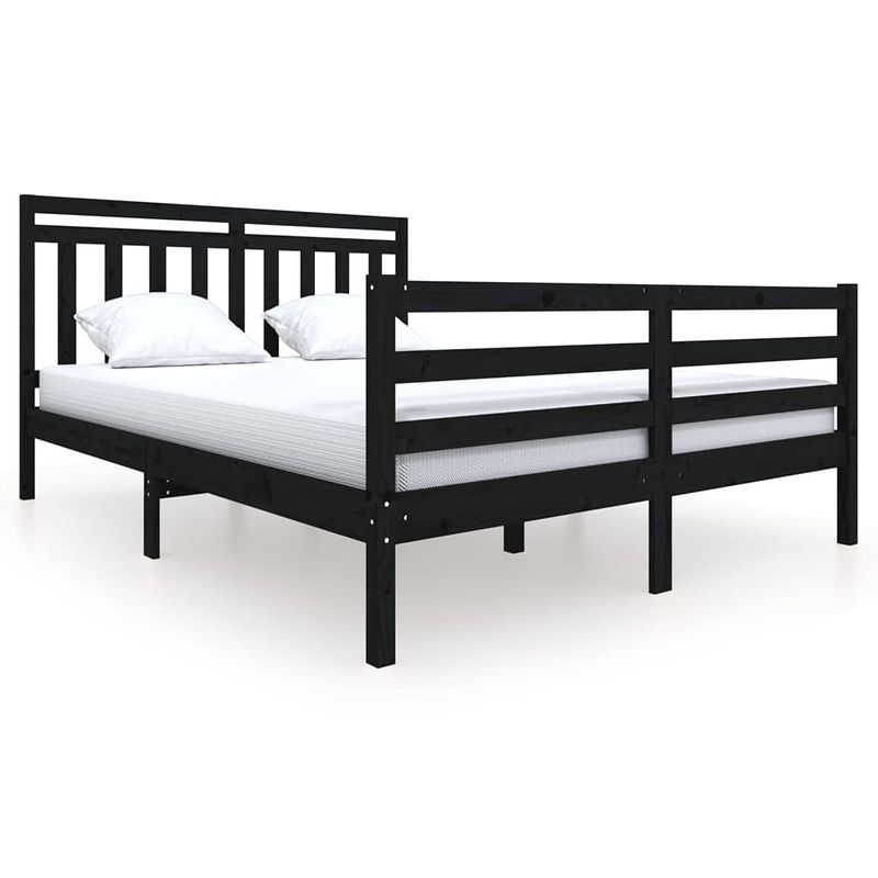 Foto van The living store bedframe grenenhout - 205.5 x 166 x 100 cm - zwart