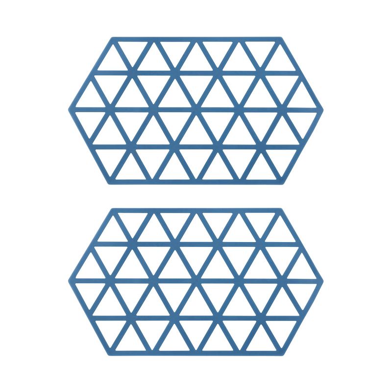 Foto van Krumble siliconen pannenonderzetter hexagon lang - blauw - set van 2