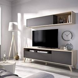 Foto van Tv-meubel met wandplank - eiken en grafiet decor - l 180 x d 41 x h 51 cm - bonn