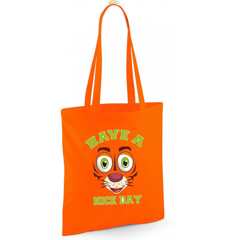 Foto van Bellatio decorations schoudertas jongens - tijger - oranje - have a nice day - 42 x 38 cm - shopper - shoppers