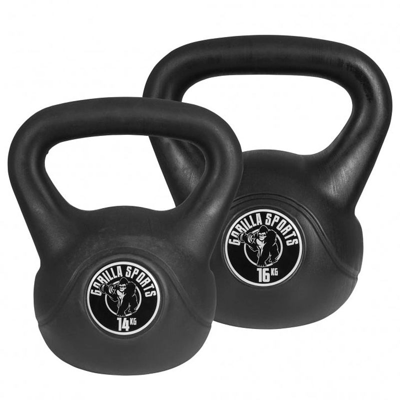 Foto van Gorilla sports kettlebells - kunststof - 12 kg & 16 kg - set van 2