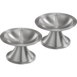 Foto van 2x ronde metalen stompkaarsenhouder zilver voor kaarsen 5-6 cm doorsnede - kaarsenplateaus