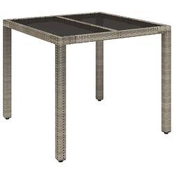 Foto van Vidaxl tuintafel met glazen blad 90x90x75 cm poly rattan grijs