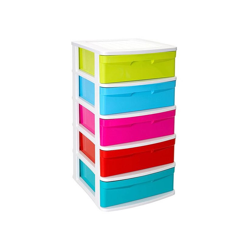 Foto van Ladeblok/bureau organizer met 5x lades multi-color/wit l40 x b39 x h81 cm - ladeblok