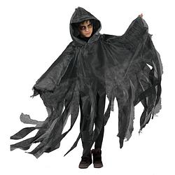 Foto van Funny fashion halloween verkleed cape/gewaad met kap - spook/geest - grijs - voor kinderen - carnavalskostuums