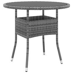 Foto van Vidaxl tuintafel ø80x75 cm gehard glas en poly rattan grijs