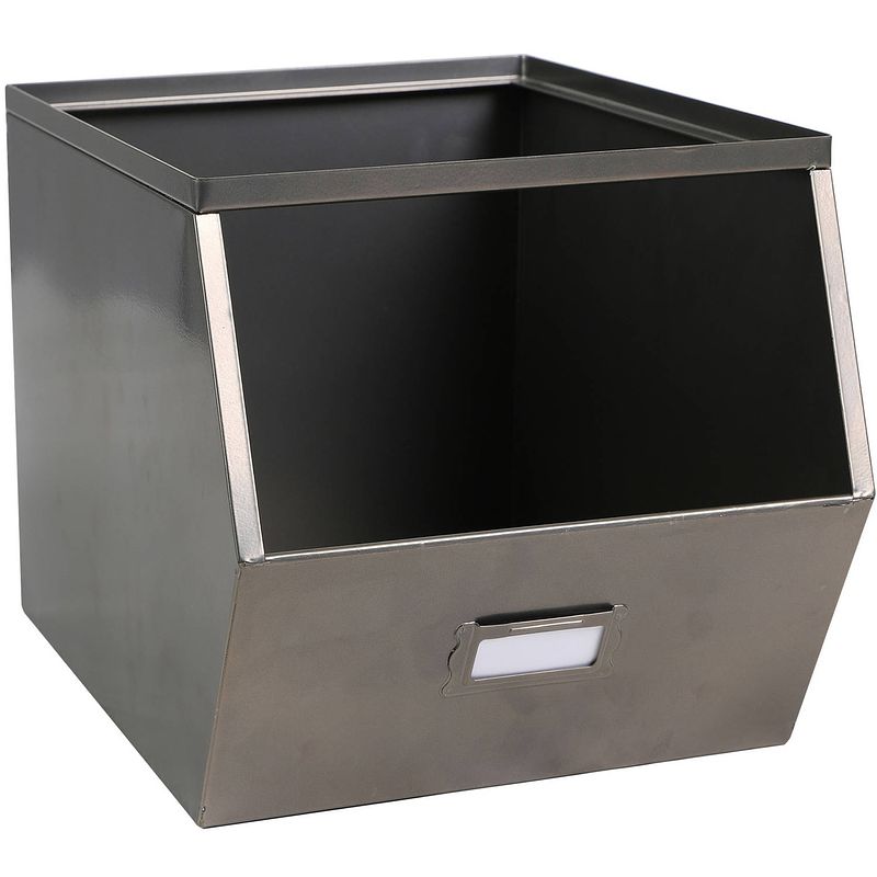 Foto van Urban living stapelbare opbergmand open metal box - l23 x b32 x h21 cm - metaal - donkergrijs - opbergmanden