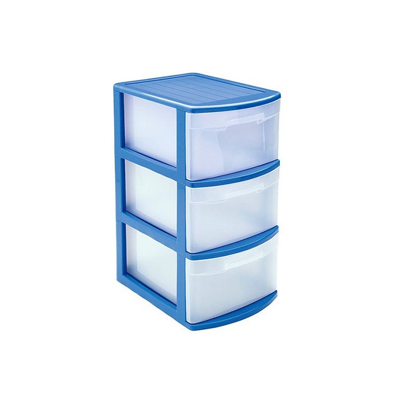 Foto van Ladeblok/bureau organizer met 3x lades blauw/transparant l39 x b28.5 x h58.5 cm - ladeblok