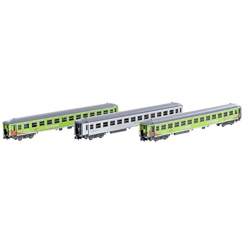 Foto van Hobbytrain lc95004 n flixtrain (4) set van 3 personenrijtuigen bimz 264