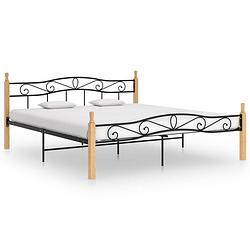 Foto van Vidaxl bedframe metaal en massief eikenhout zwart 200x200 cm