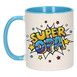 Foto van Super opa cadeau mok / beker wit en blauw met sterren 300 ml - feest mokken