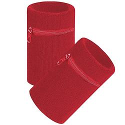 Foto van Arowell premium pols zweetbandje met portemonnee en rits - 12 x 8 cm - rood - 2 stuks