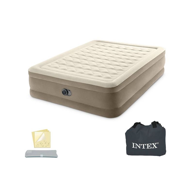 Foto van Intex ultra plush - luchtbed - 2-persoons - 152x203x46 cm (bxlxh) - beige - met ingebouwde motorpomp