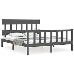 Foto van The living store houten bedframe - grijs - 205.5 x 155.5 x 81 cm - massief grenenhout