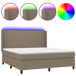 Foto van The living store boxspring bed - led - 203 x 163 x 118/128 cm - taupe stof - pocketvering matras - huidvriendelijk