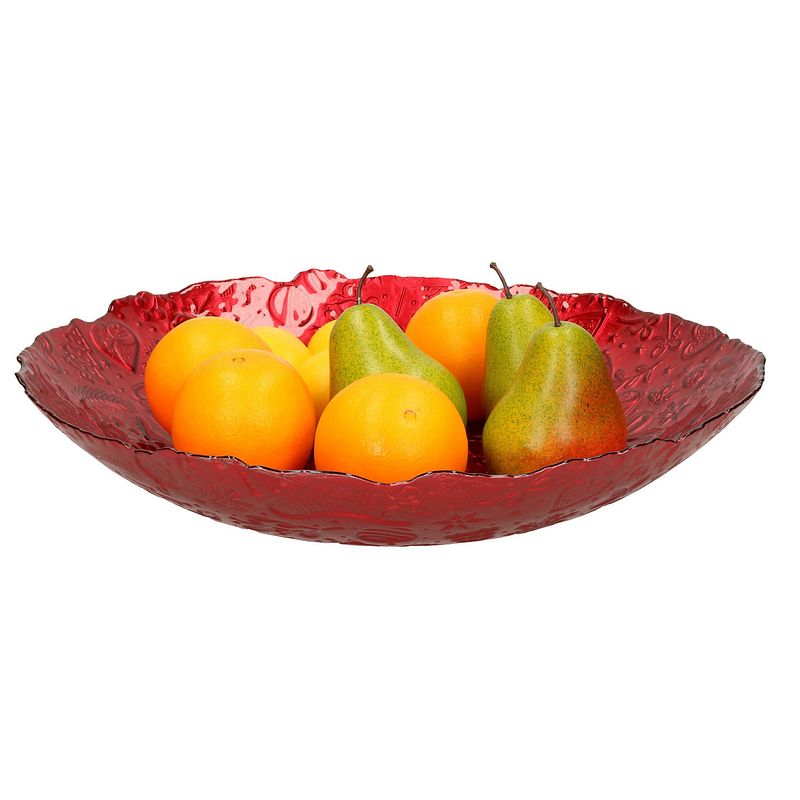 Foto van Decoratie schaal/fruitschaal van glas rood rond d40 x h7 cm - schalen