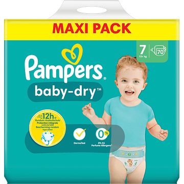 Foto van Pampers babydry maat 7, 70 luiers, tot 12 uur bescherming, 15kg+ bij jumbo