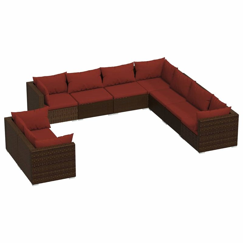 Foto van Vidaxl 9-delige loungeset met kussens poly rattan bruin