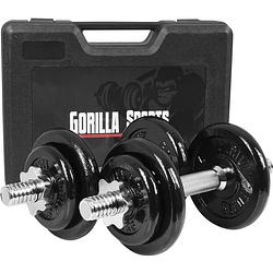 Foto van Gorilla sports dumbellset - halterset - gietijzer - 20 kg - in koffer