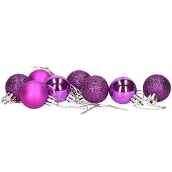 Foto van 8x stuks kerstballen paars mix van mat/glans/glitter kunststof 3 cm - kerstbal