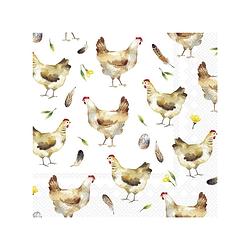 Foto van 40x witte 3-laags servetten kippen 33 x 33 cm - feestservetten
