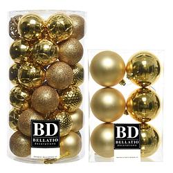 Foto van 43x stuks kunststof kerstballen goud 6 en 8 cm glans/mat/glitter mix - kerstbal