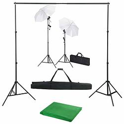 Foto van Vidaxl fotostudioset met achtergrond, lampen en paraplu'ss