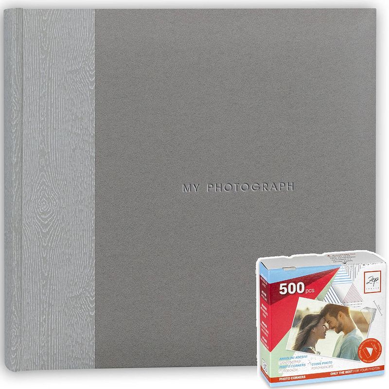 Foto van Fotoboek/fotoalbum luis met 20 paginas grijs 24 x 24 x 2 cm inclusief plakkers - fotoalbums