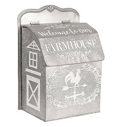 Foto van Haes deco - brievenbus vintage grijs metaal met haan en tekst ""farmhouse"", formaat 26x16x37 cm