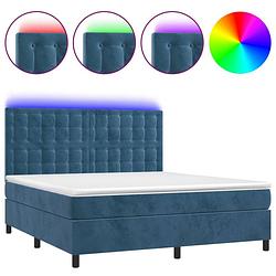 Foto van Vidaxl boxspring met matras en led fluweel donkerblauw 180x200 cm